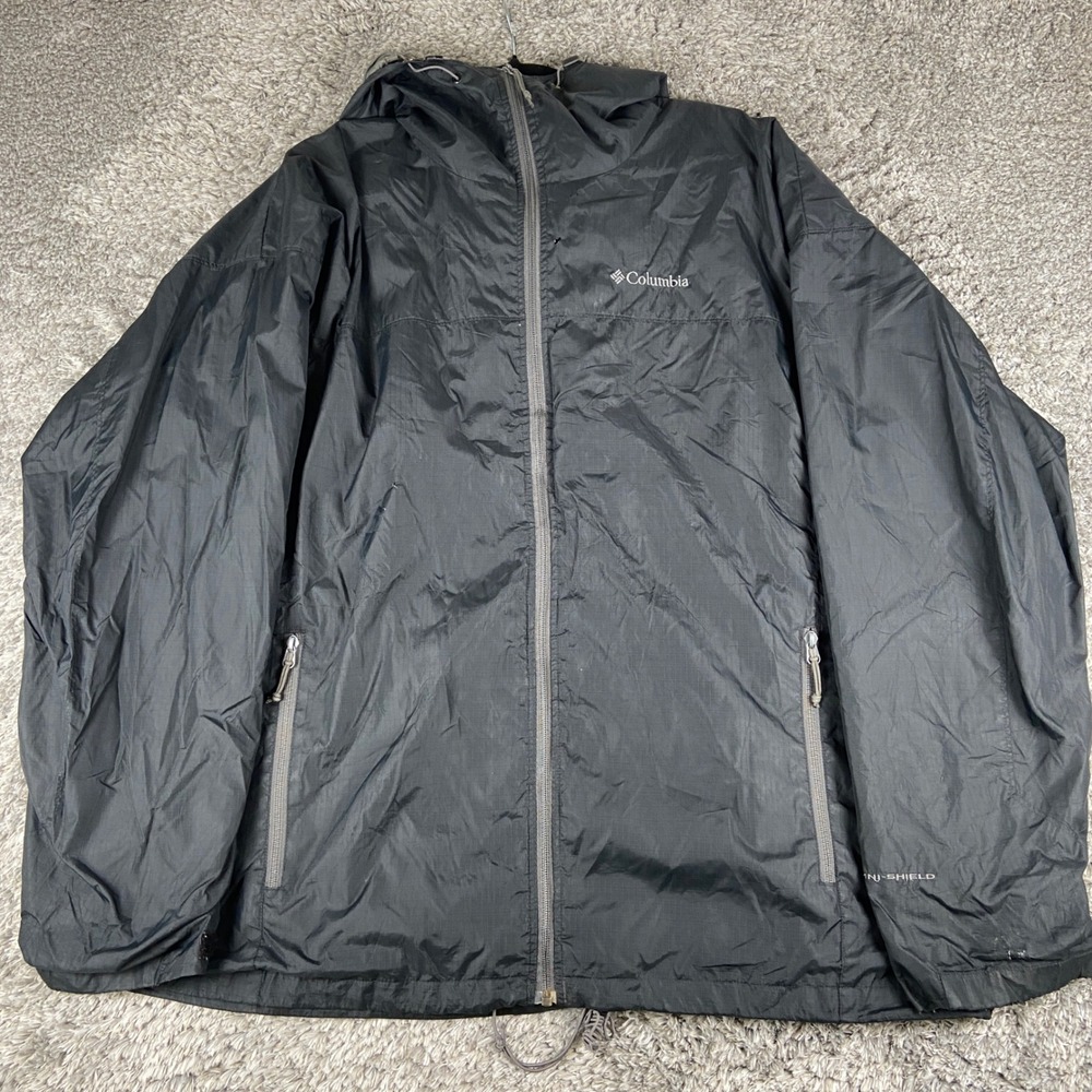 Columbia Convert Nylon Jacket Mens XXL Black Ripstop Waterproof Rain Outdoor